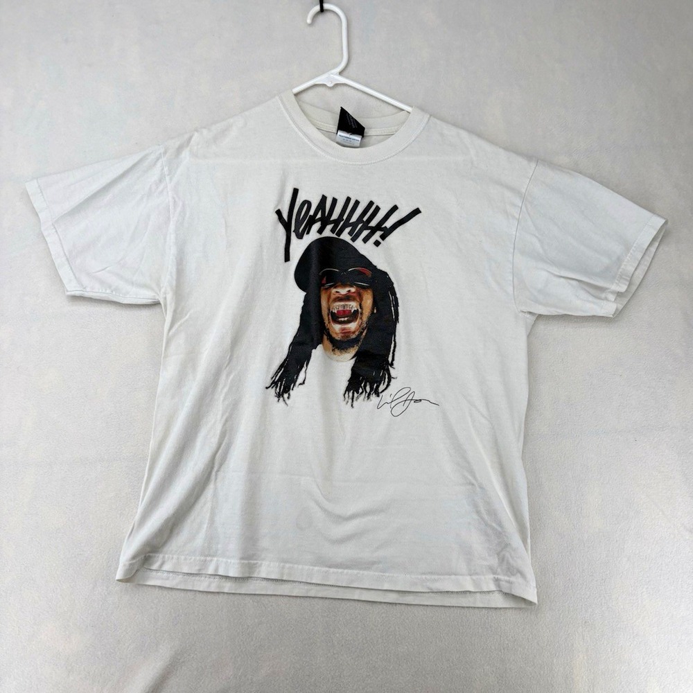 Jerzees "YEAHHH!!" Graphic Print Cotton Knit Crew Neck Tee White Men's XL
